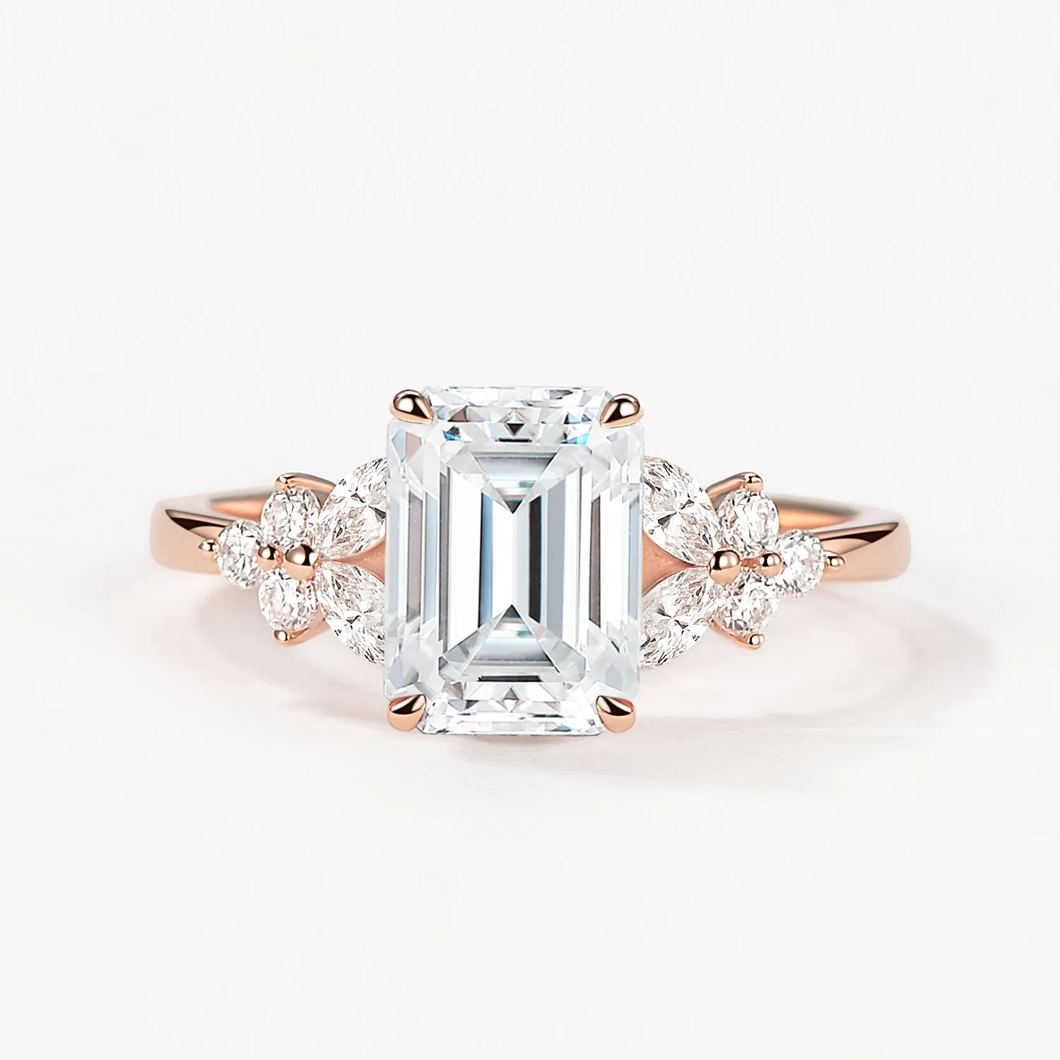Emerald Cut Moissanite Floral Engagement Ring