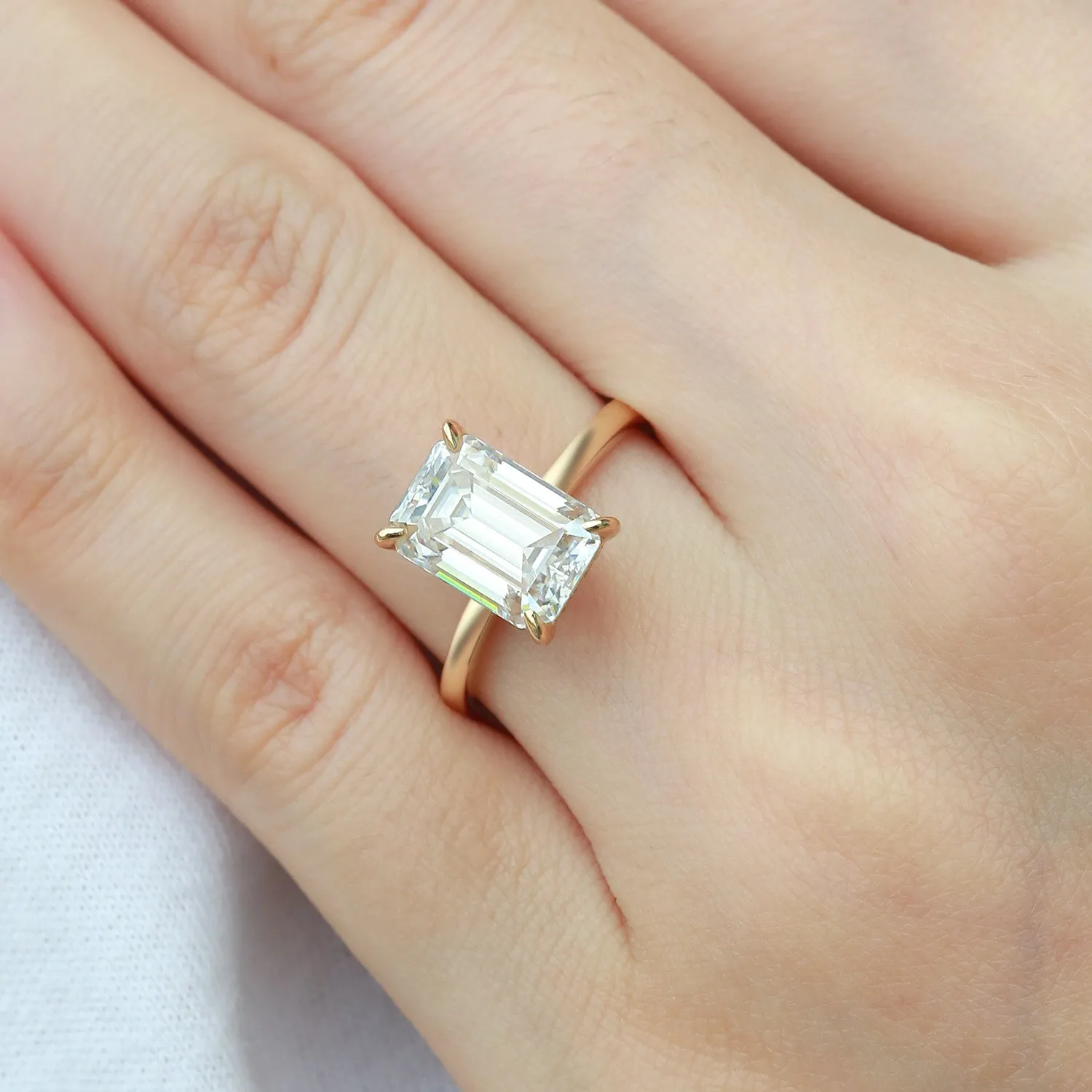 Emerald Cut Moissanite Solitaire Engagement Ring