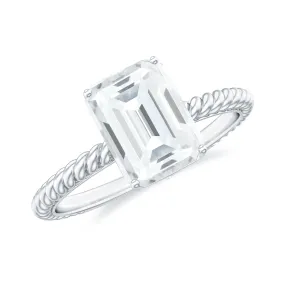 Emerald Cut Moissanite Solitaire Ring with Twisted Rope Design