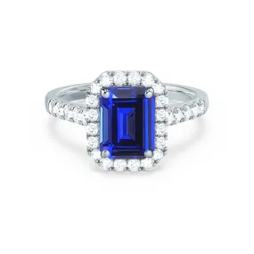 ESME - Emerald Lab-Grown Blue Sapphire & Diamond Platinum Halo