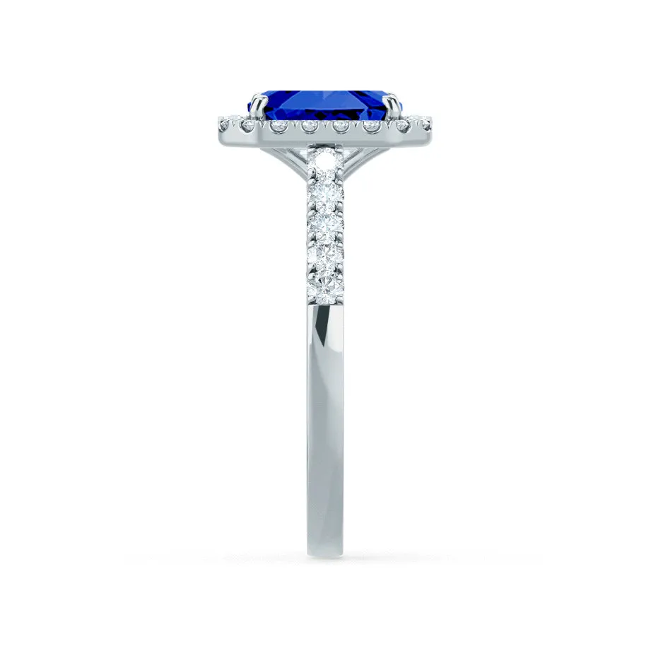 ESME - Emerald Lab-Grown Blue Sapphire & Diamond Platinum Halo