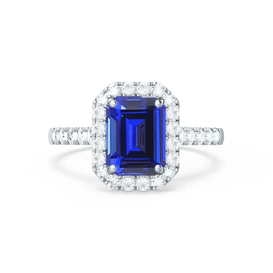 ESME - Emerald Lab-Grown Blue Sapphire & Diamond Platinum Halo