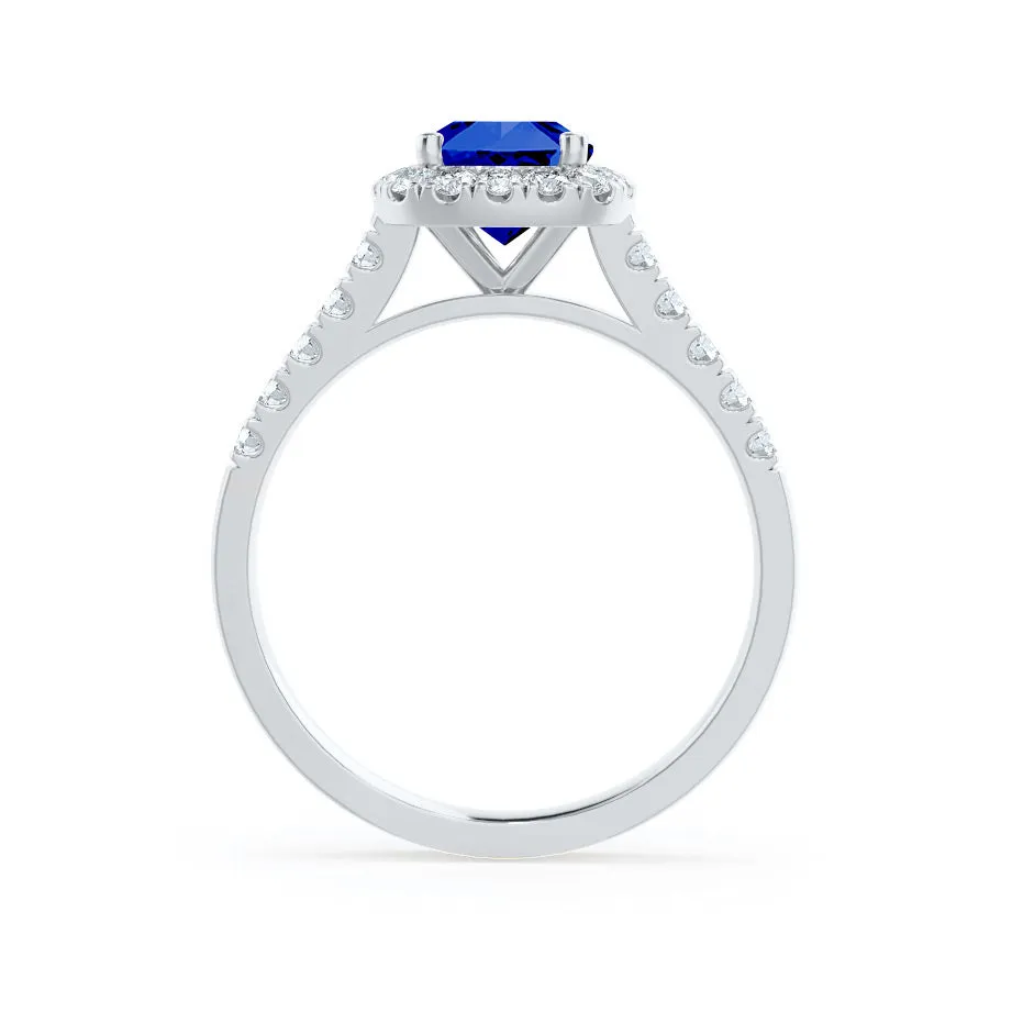 ESME - Emerald Lab-Grown Blue Sapphire & Diamond Platinum Halo