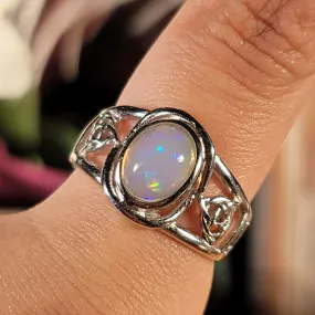 Ethiopian Opal Triquerta Cuff Ring .925 Sterling Silver for Manifesting, Joy and Transformation