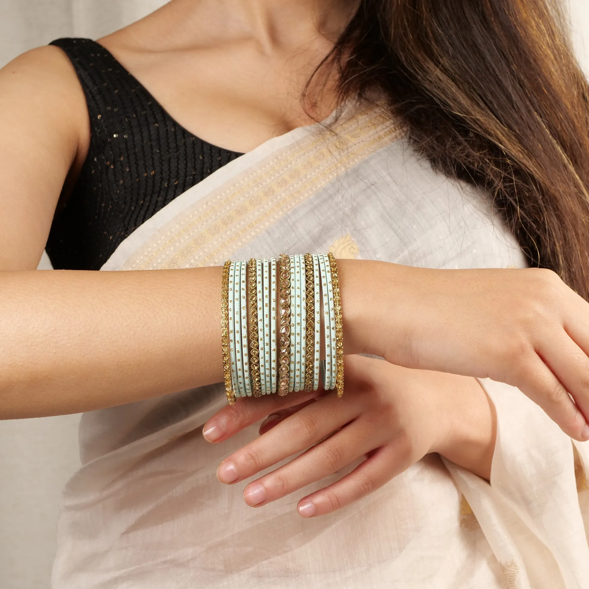 Ethnic Bangle Set in Light Blue