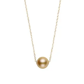 Fine Cable Chain with Sliding 10mm Golden South Sea Pearl Pendant