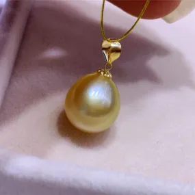 Fine Jewelry 18k Gold Pearl Pendant 10-11mm Natural Ocean Golden Pearl Pendants Necklaces