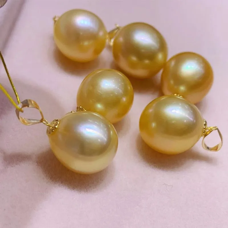 Fine Jewelry 18k Gold Pearl Pendant 10-11mm Natural Ocean Golden Pearl Pendants Necklaces
