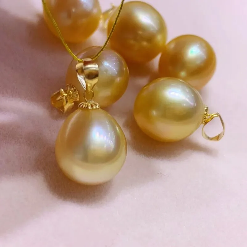 Fine Jewelry 18k Gold Pearl Pendant 10-11mm Natural Ocean Golden Pearl Pendants Necklaces