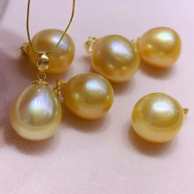 Fine Jewelry 18k Gold Pearl Pendant 10-11mm Natural Ocean Golden Pearl Pendants Necklaces