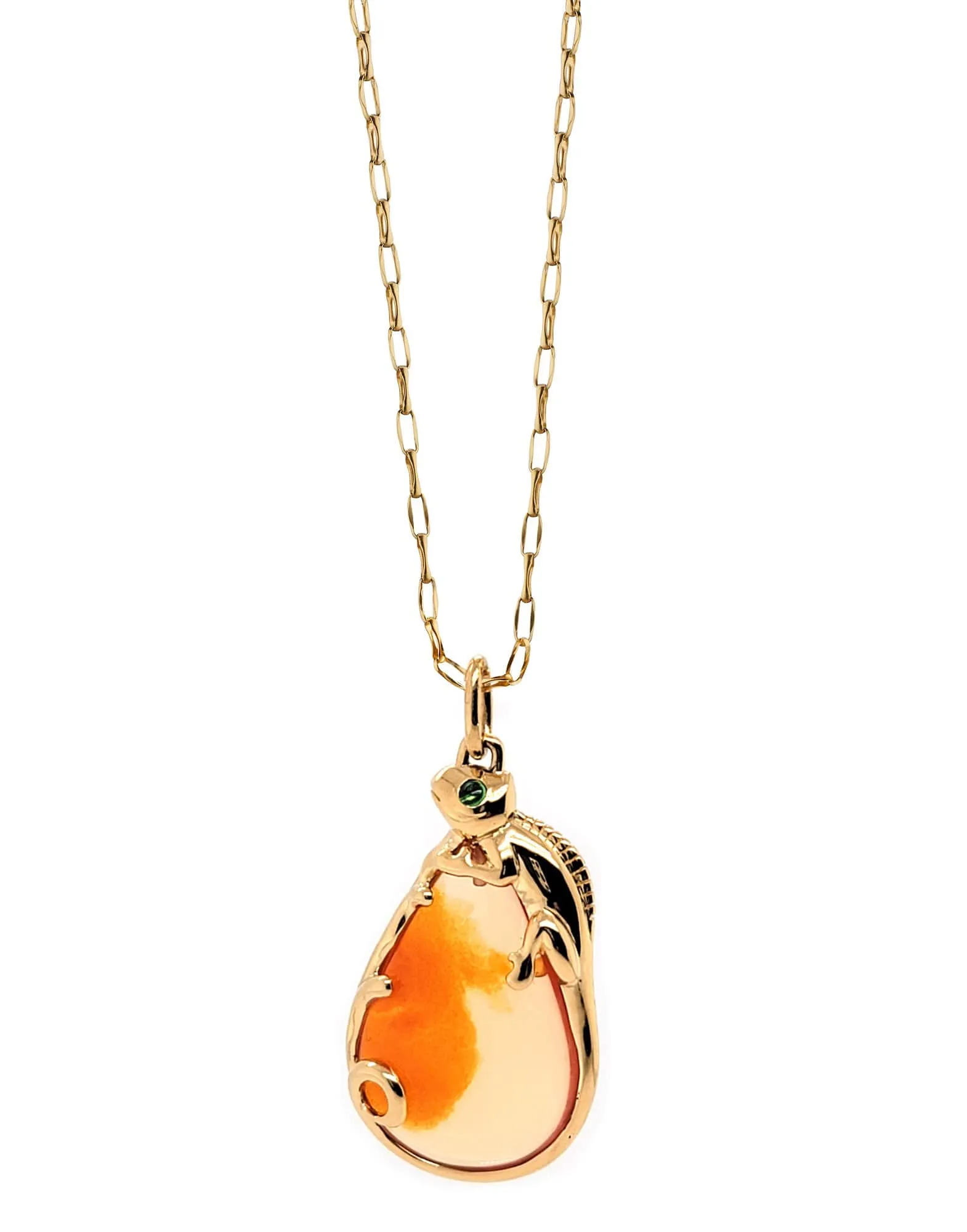 Fire Opal Chameleon Charm Necklace