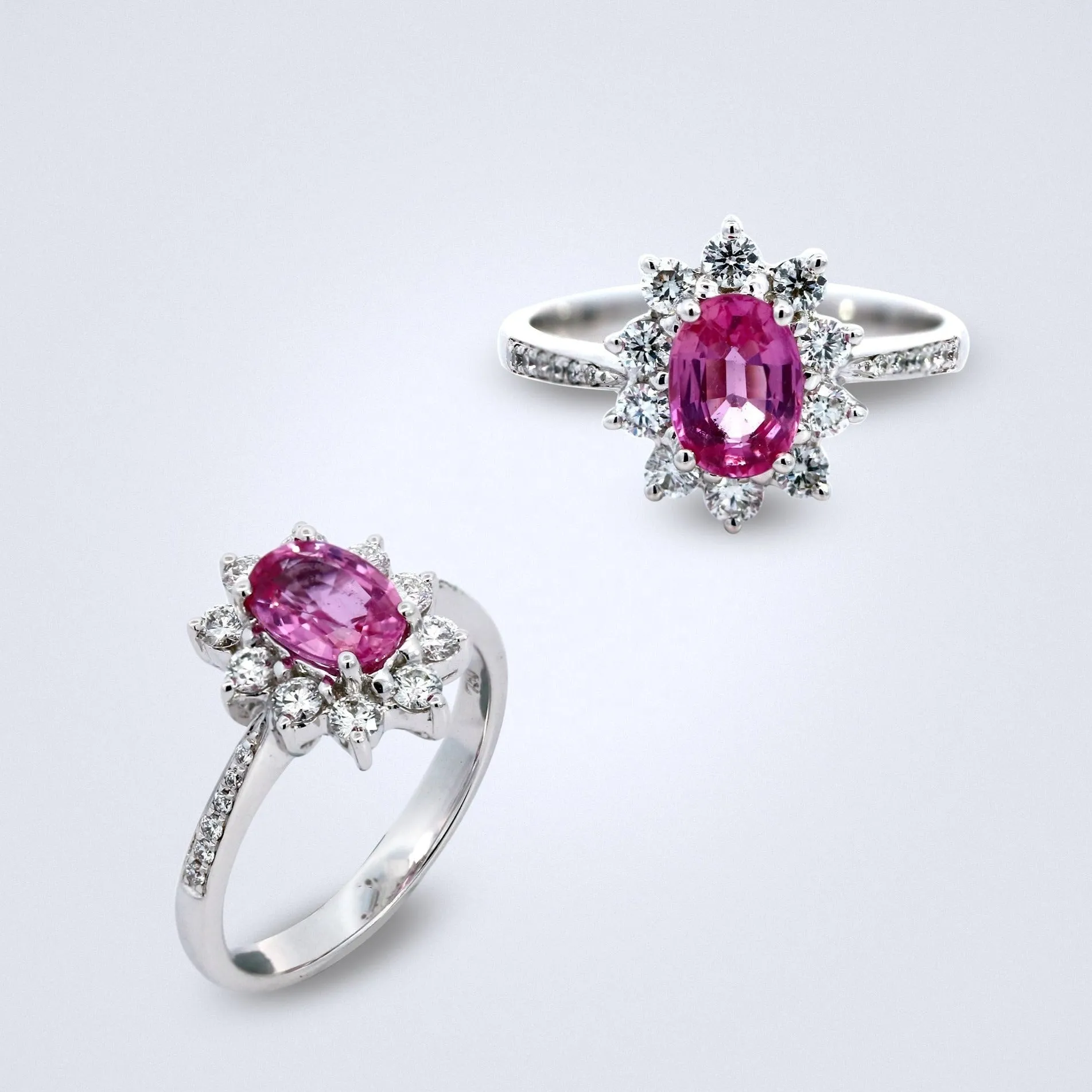 Flower Halo Pink Sapphire Diamond Ring