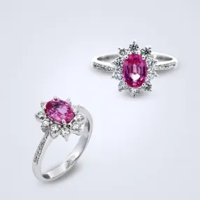 Flower Halo Pink Sapphire Diamond Ring