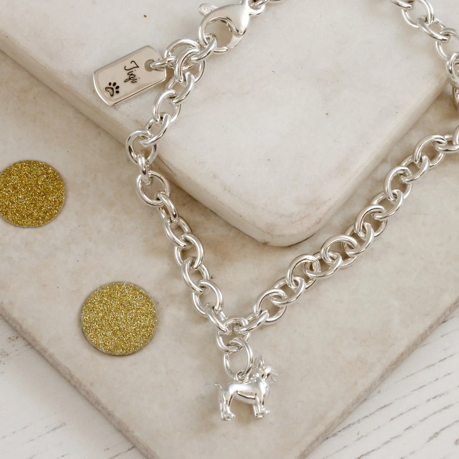 French Bulldog Silver Dog Charm Bracelet
