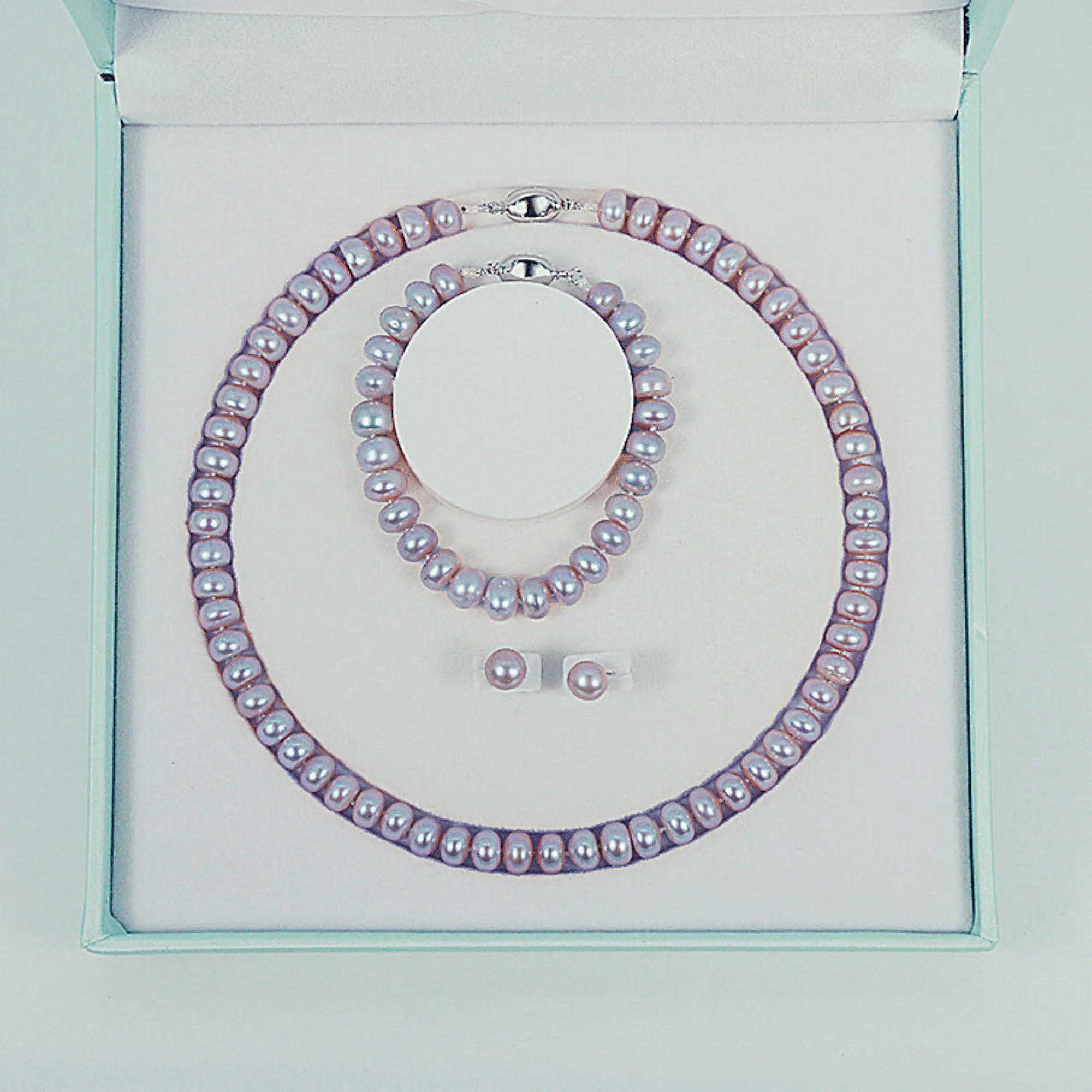 Georgian Jewellery Set 8 - 9 mm AAAA Purple Freshwater Pearls with 17' Strand