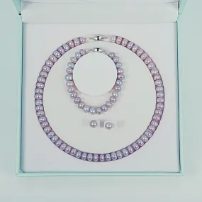 Georgian Jewellery Set 8 - 9 mm AAAA Purple Freshwater Pearls with 17' Strand