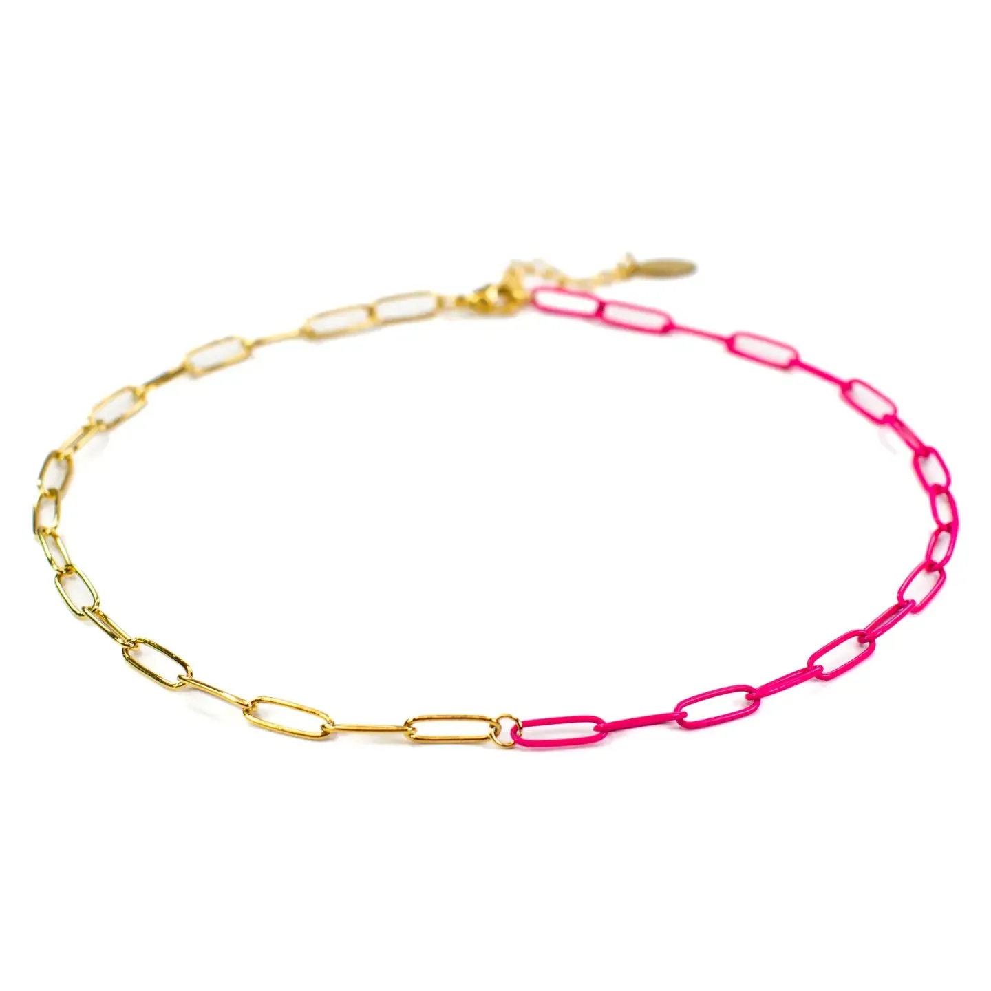 Gold Enamel Colorful Paperclip Chain Necklace