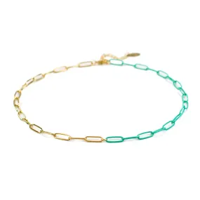 Gold Enamel Colorful Paperclip Chain Necklace