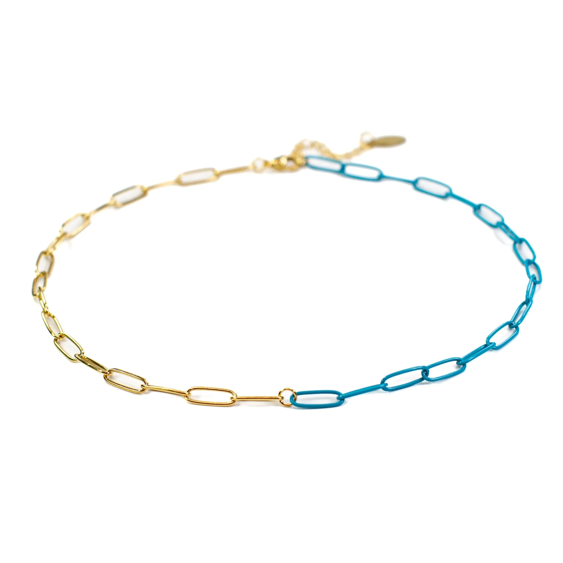 Gold Enamel Colorful Paperclip Chain Necklace