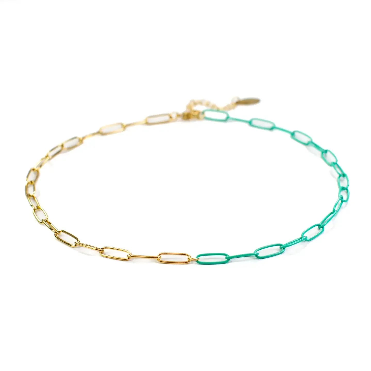 Gold Enamel Colorful Paperclip Chain Necklace