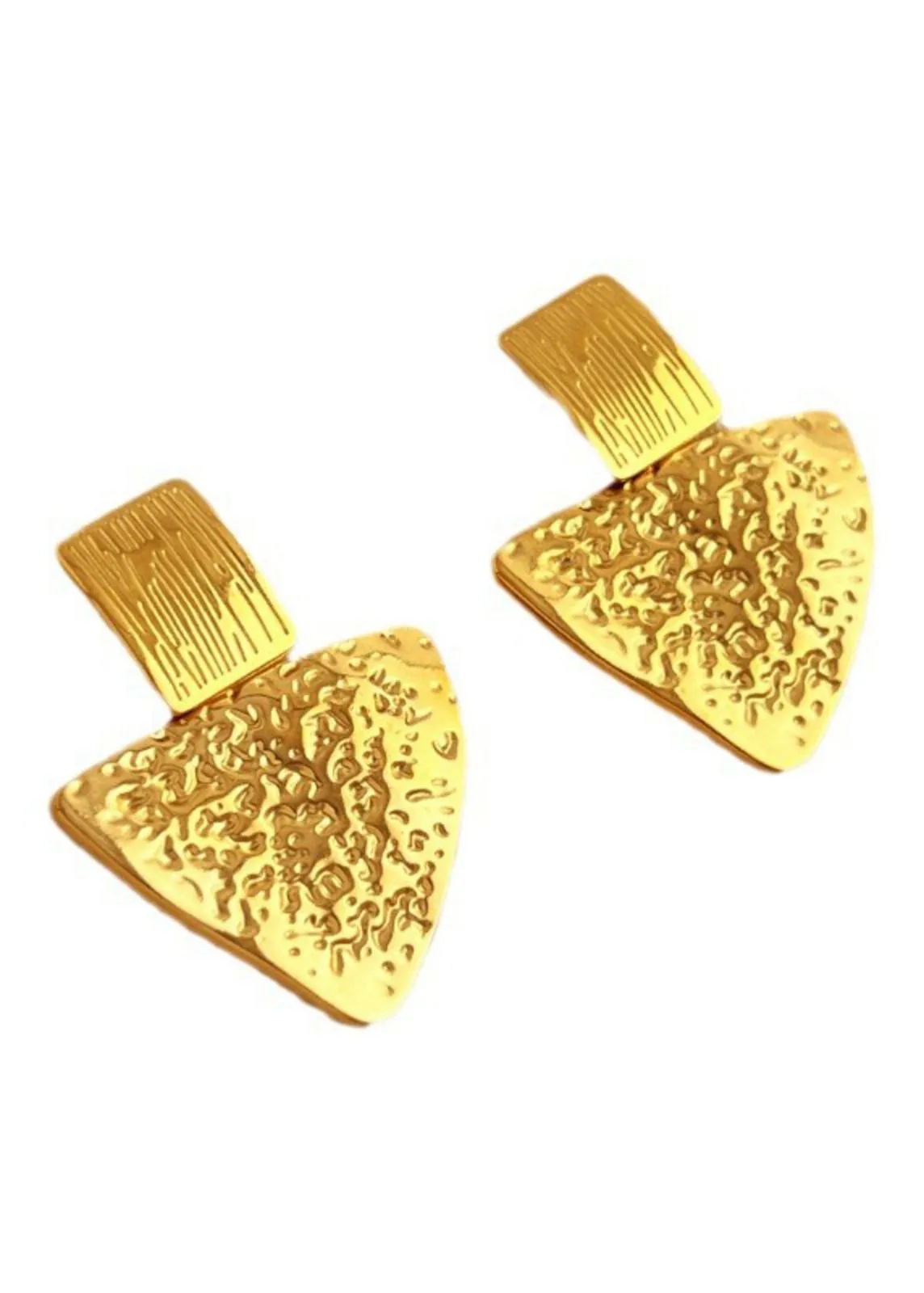 Gold Hammered Triangular Drop Earrings