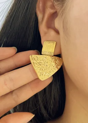Gold Hammered Triangular Drop Earrings