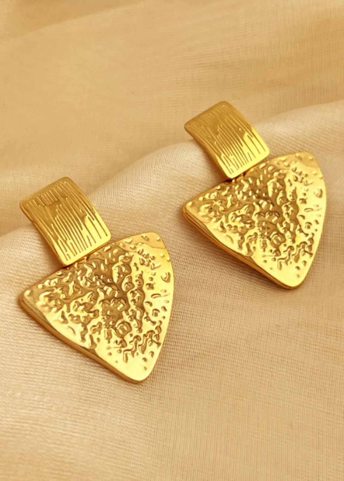 Gold Hammered Triangular Drop Earrings