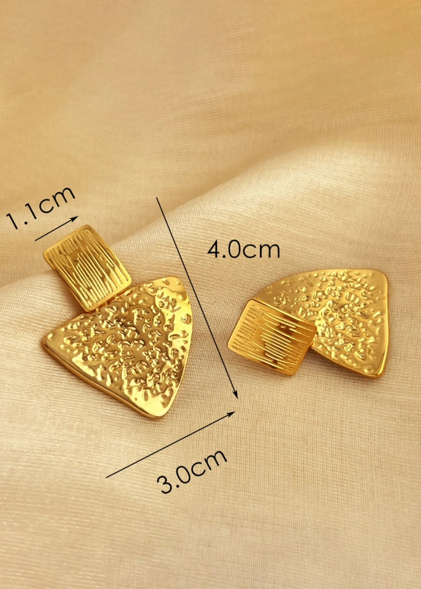 Gold Hammered Triangular Drop Earrings