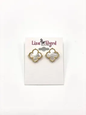Gold Mother of Pearl Clover Stud Earring