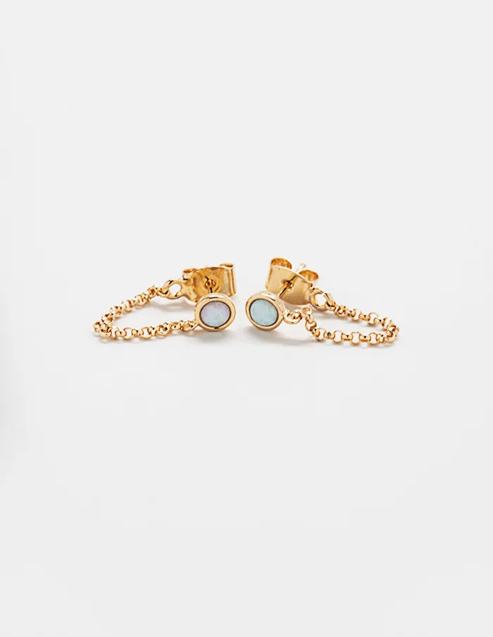 Gold Opal Chain Huggies