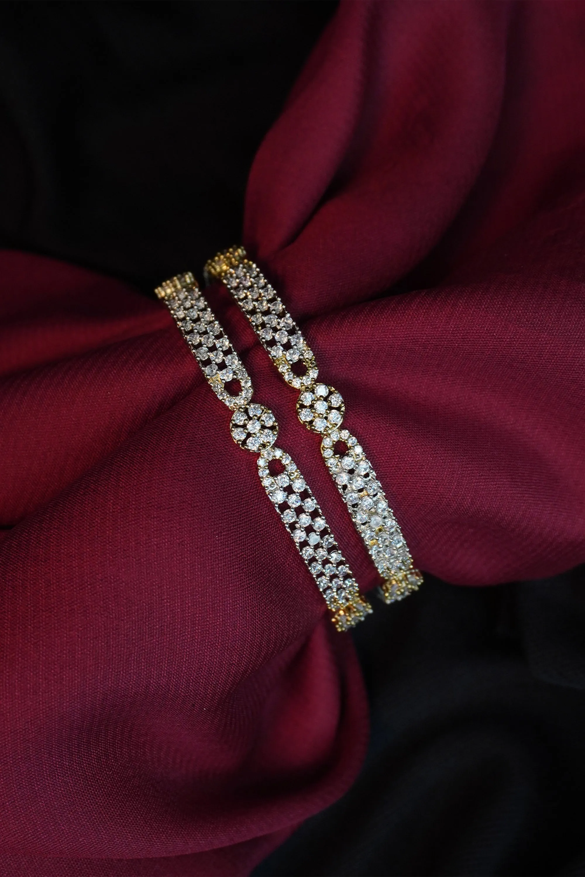 Gold Plated Flower Design CZ Bangles For Women (Set of 2)