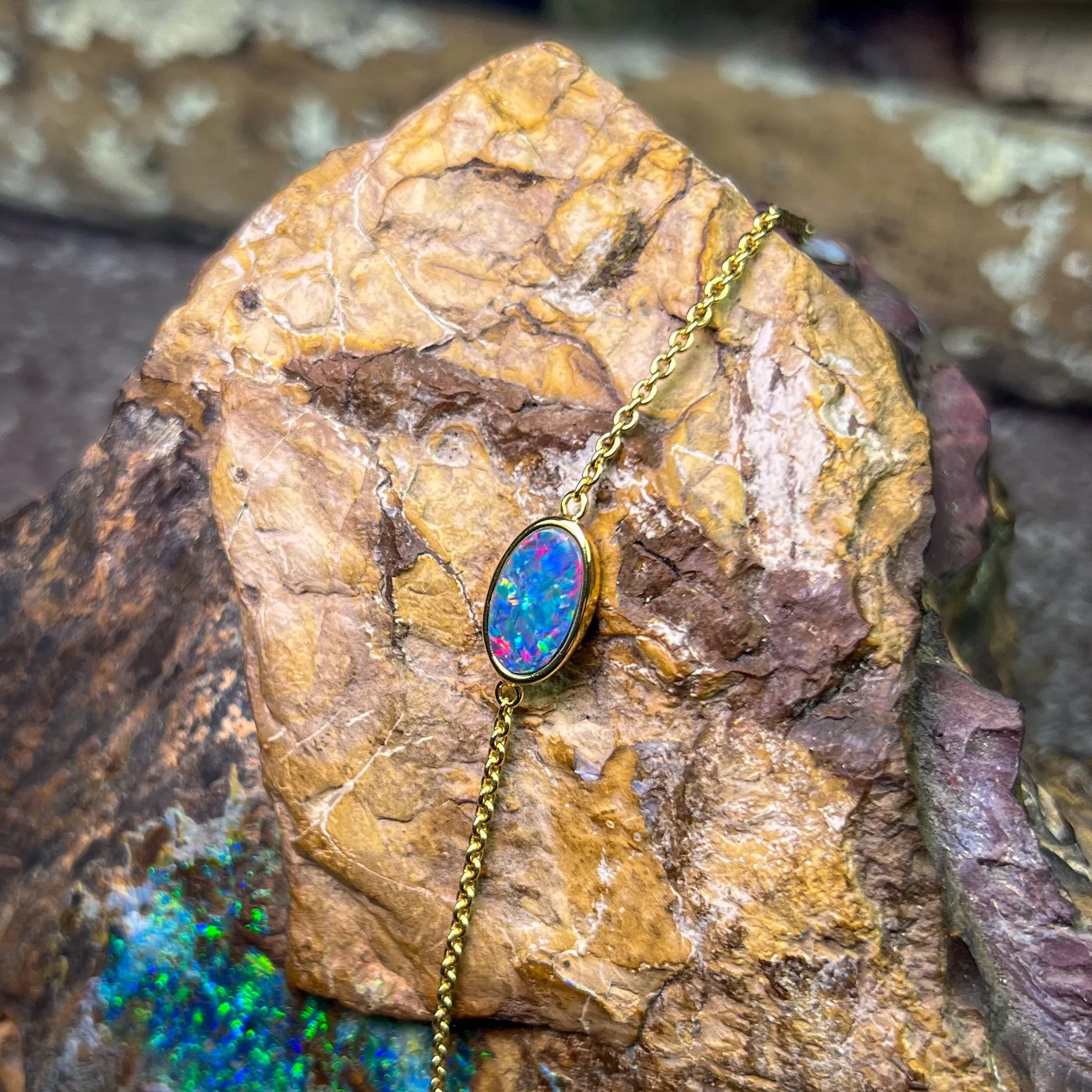Gold Plated Silver Freeform Opal doublet bracelet