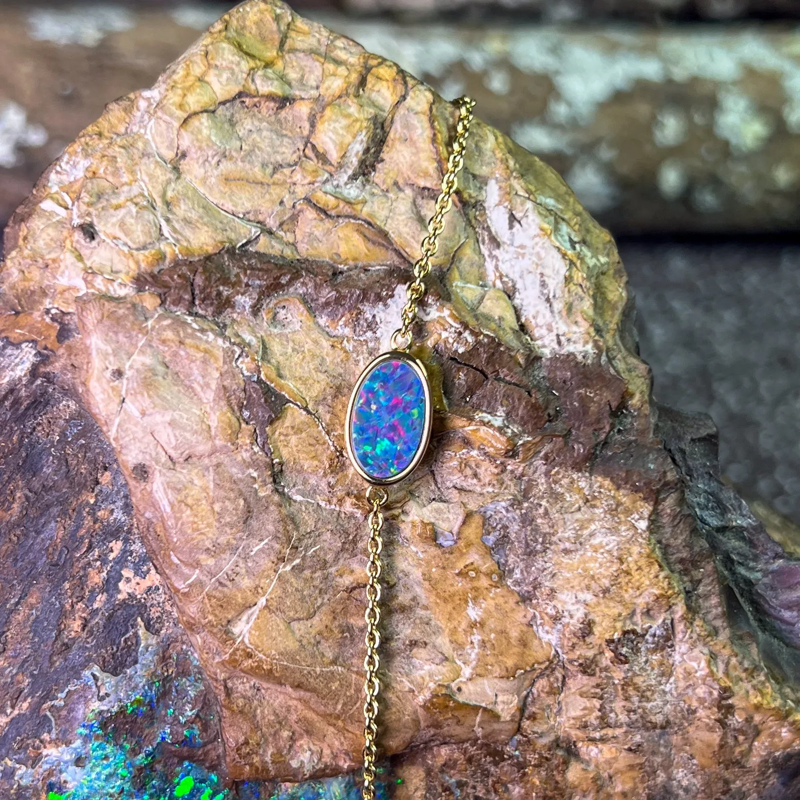 Gold Plated Silver Freeform Opal doublet bracelet