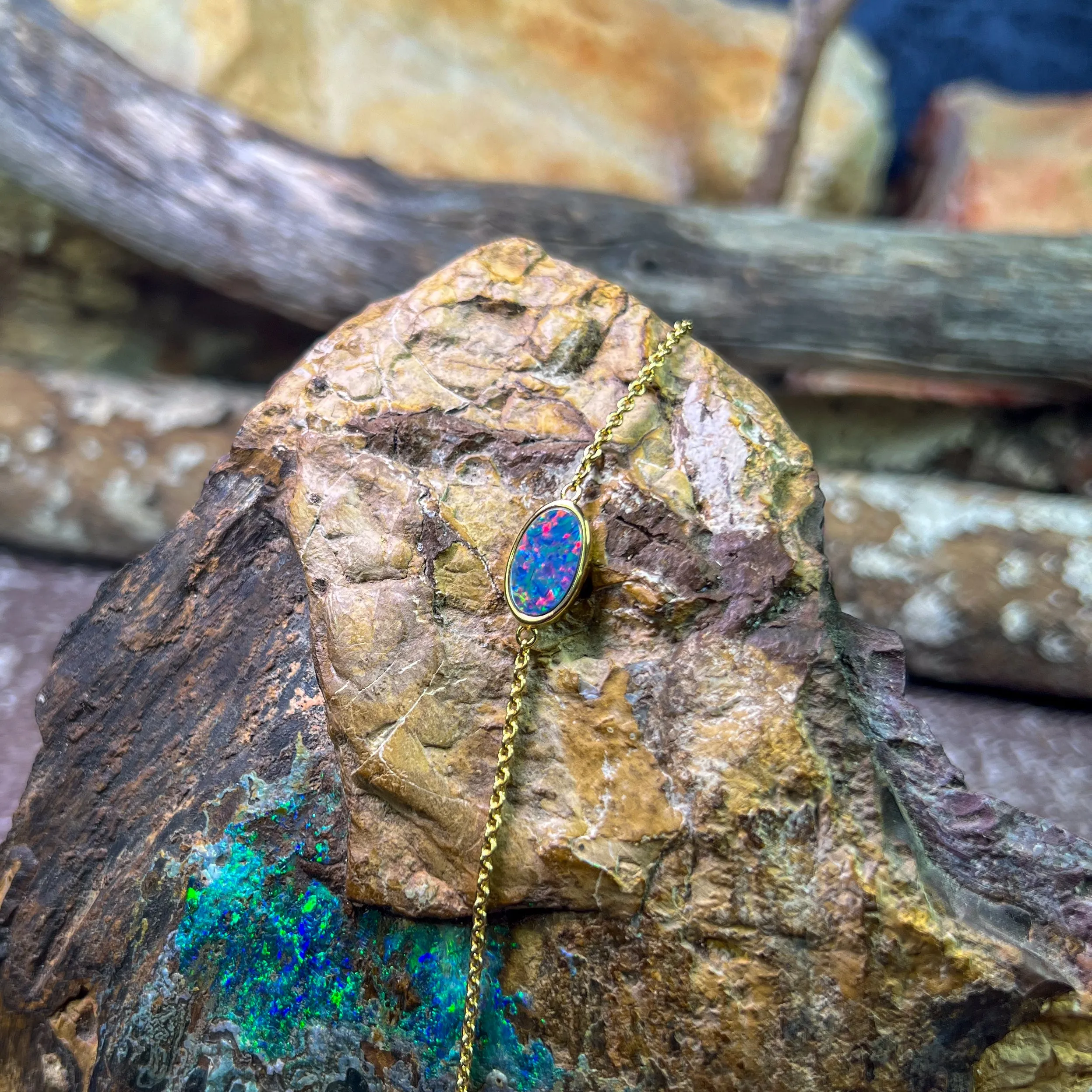 Gold Plated Silver Freeform Opal doublet bracelet