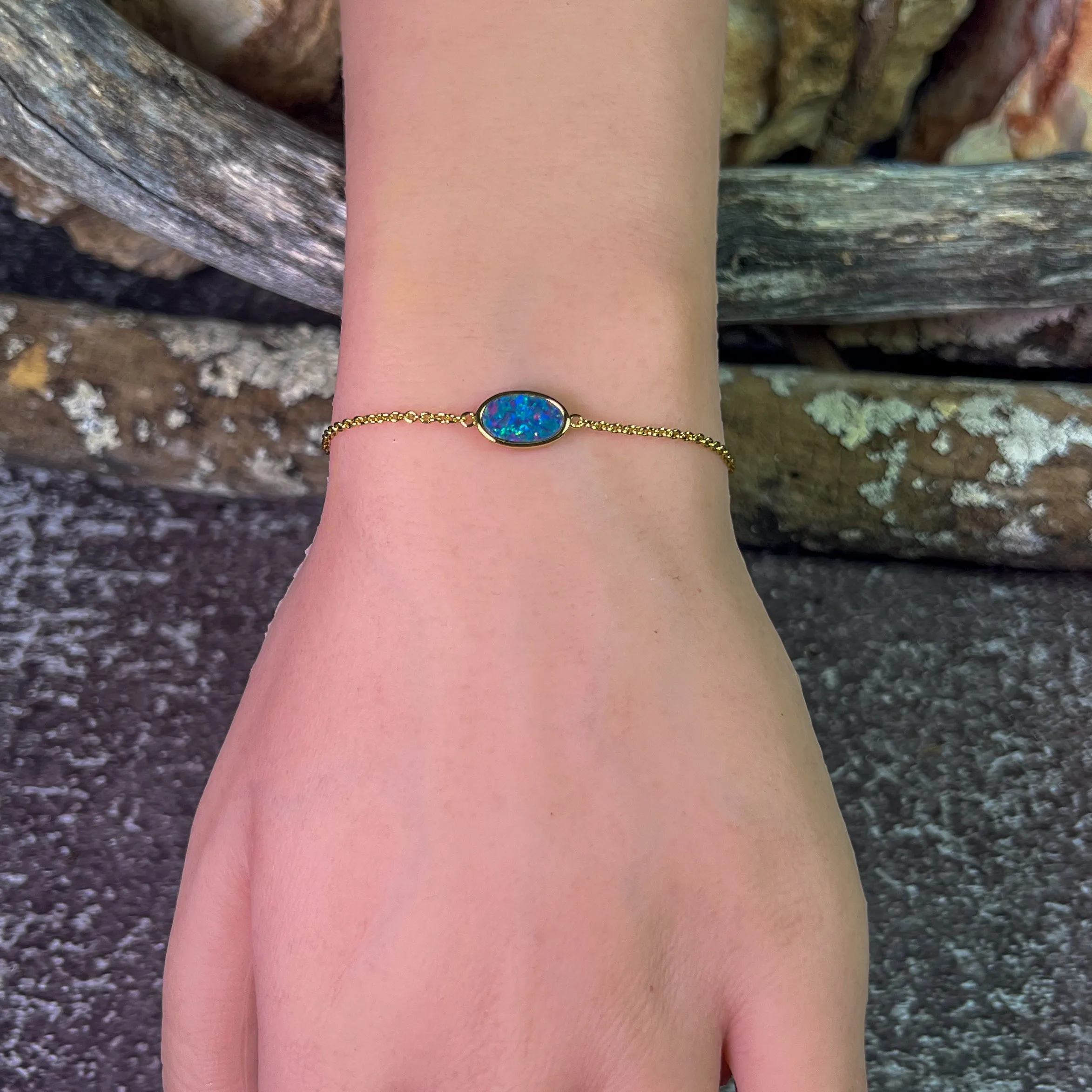 Gold Plated Silver Freeform Opal doublet bracelet