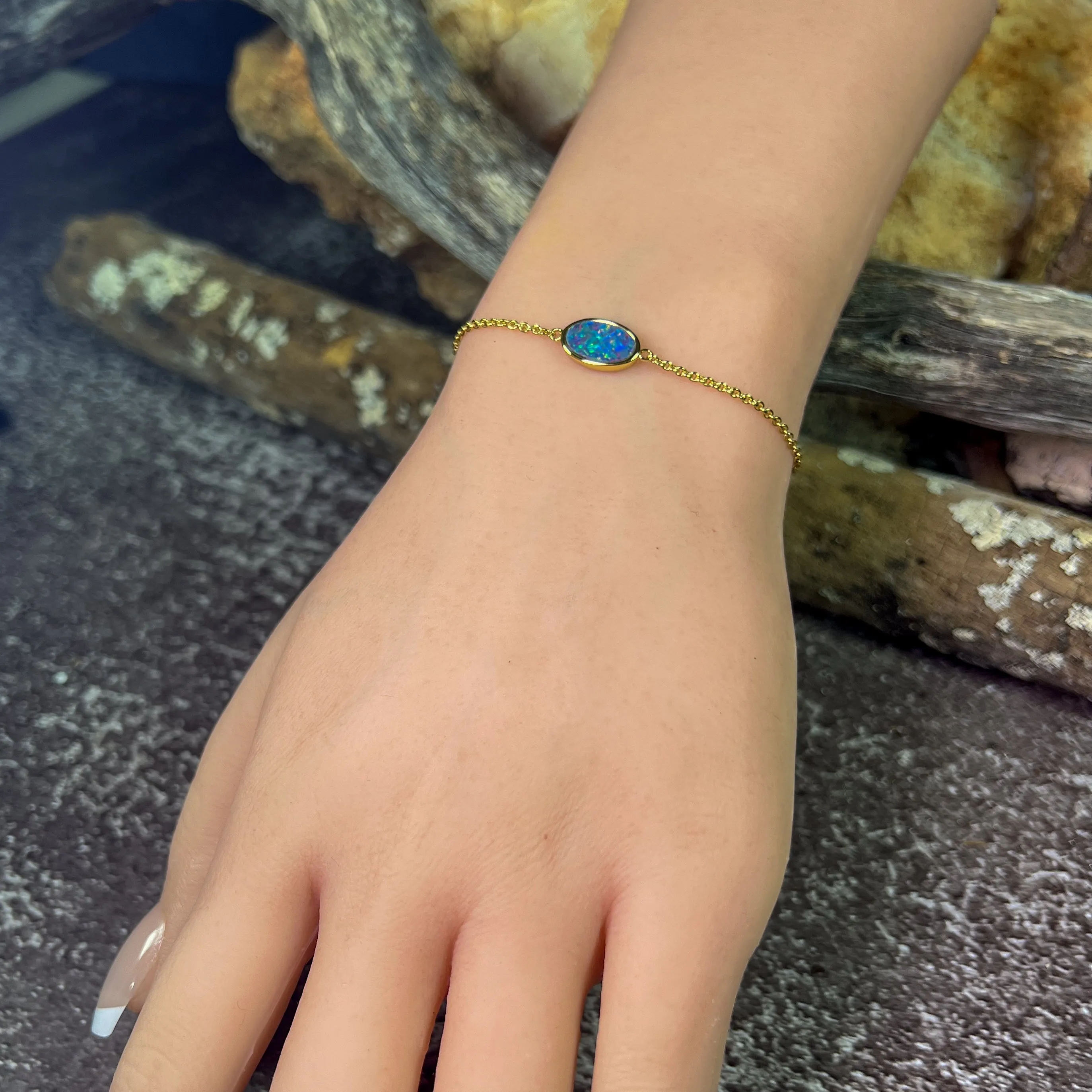 Gold Plated Silver Freeform Opal doublet bracelet
