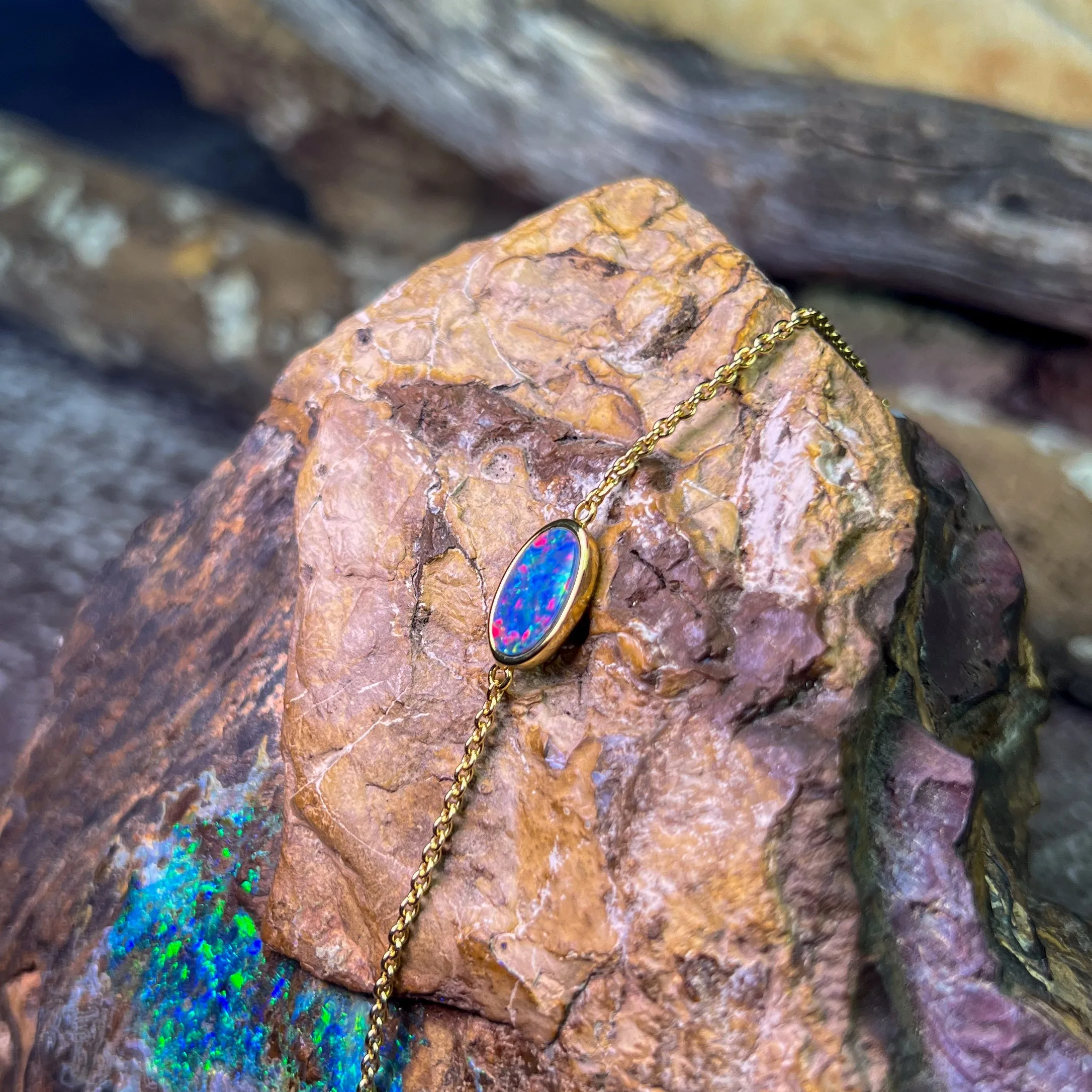 Gold Plated Silver Freeform Opal doublet bracelet