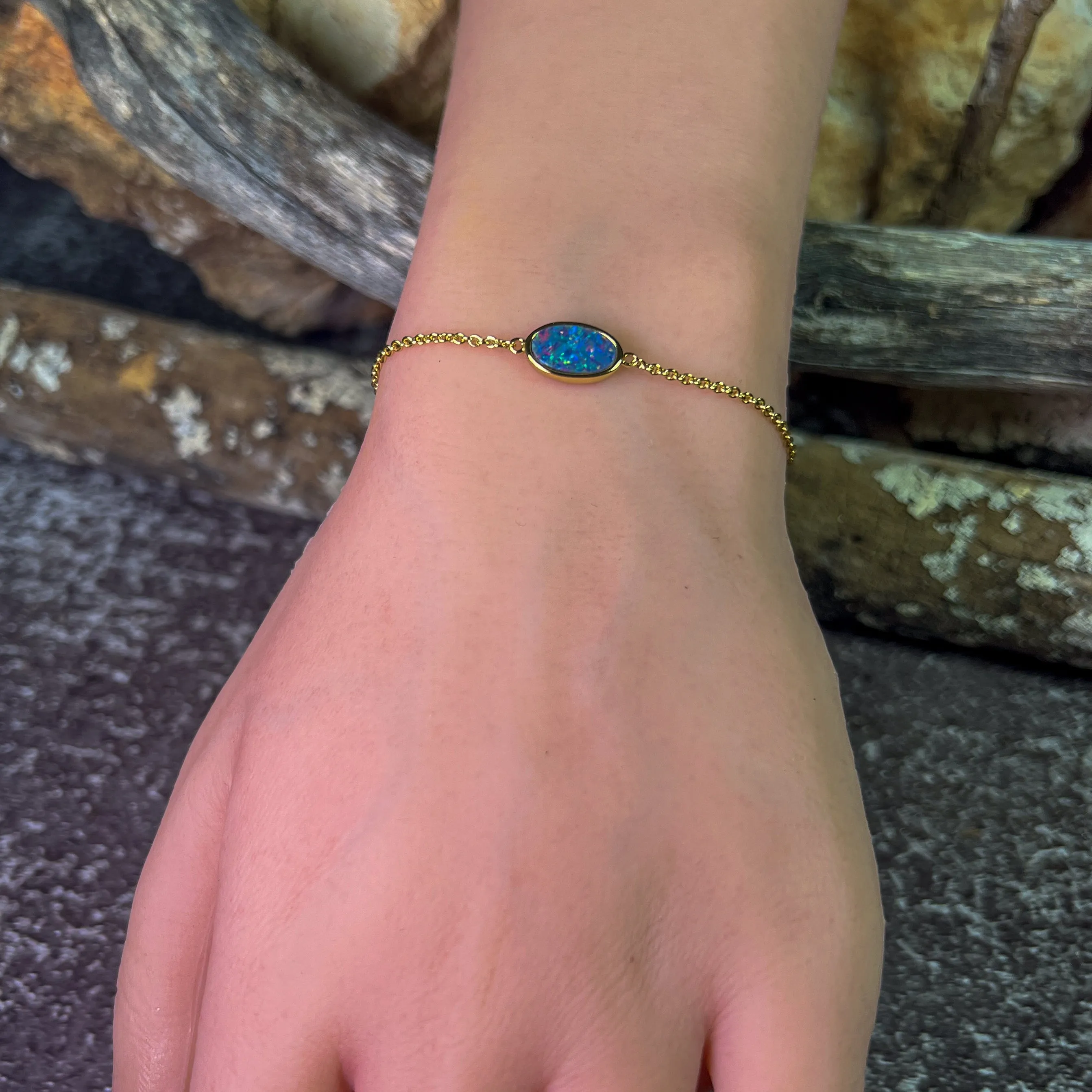 Gold Plated Silver Freeform Opal doublet bracelet
