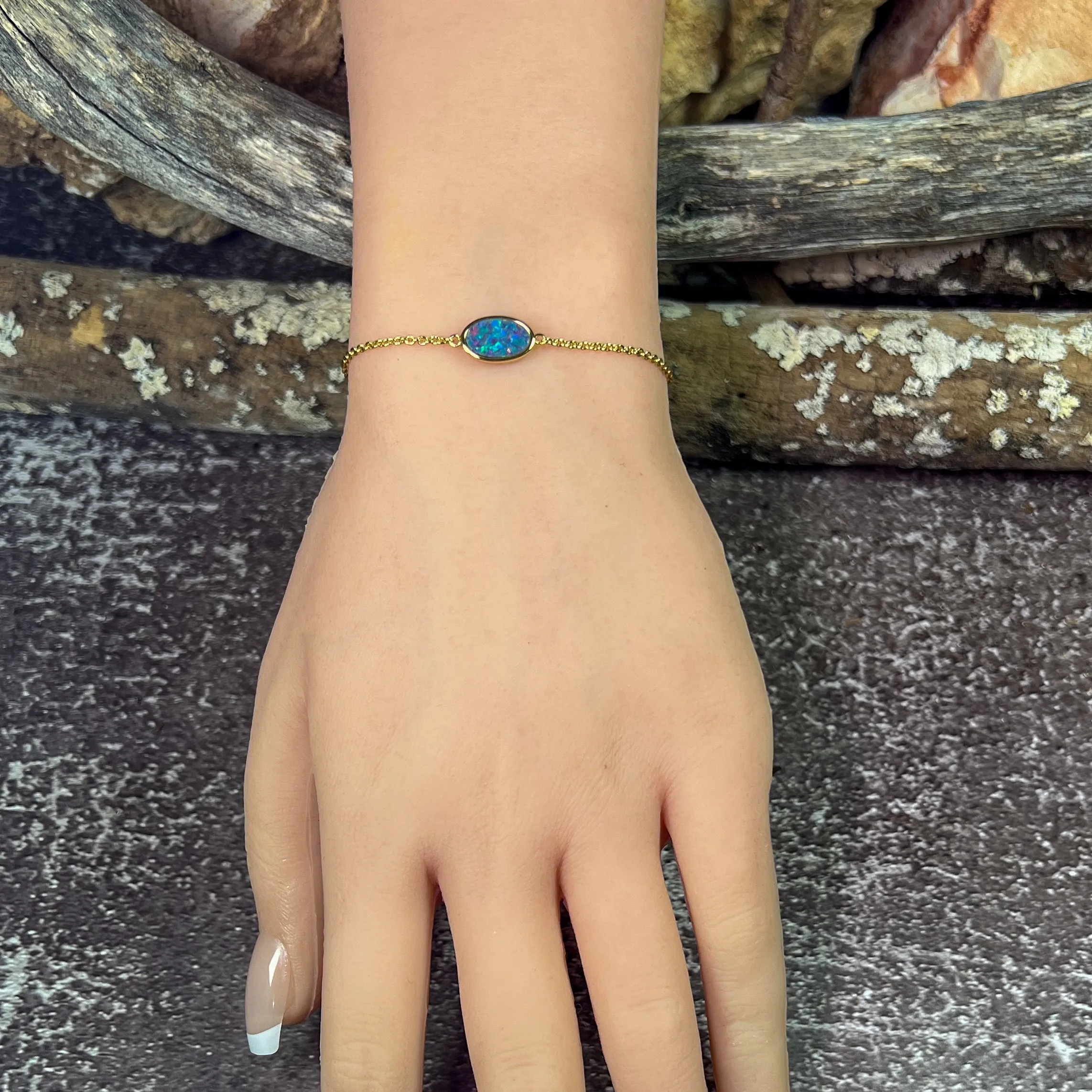 Gold Plated Silver Freeform Opal doublet bracelet