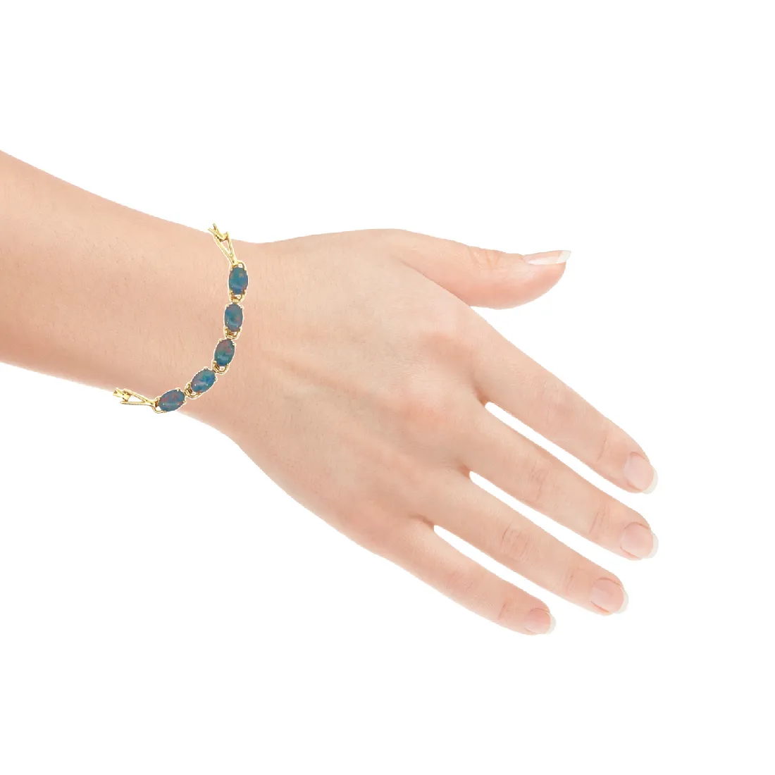 Gold Plated Sterling Silver Opal triplet 7x5mm triangular link shape bracelet