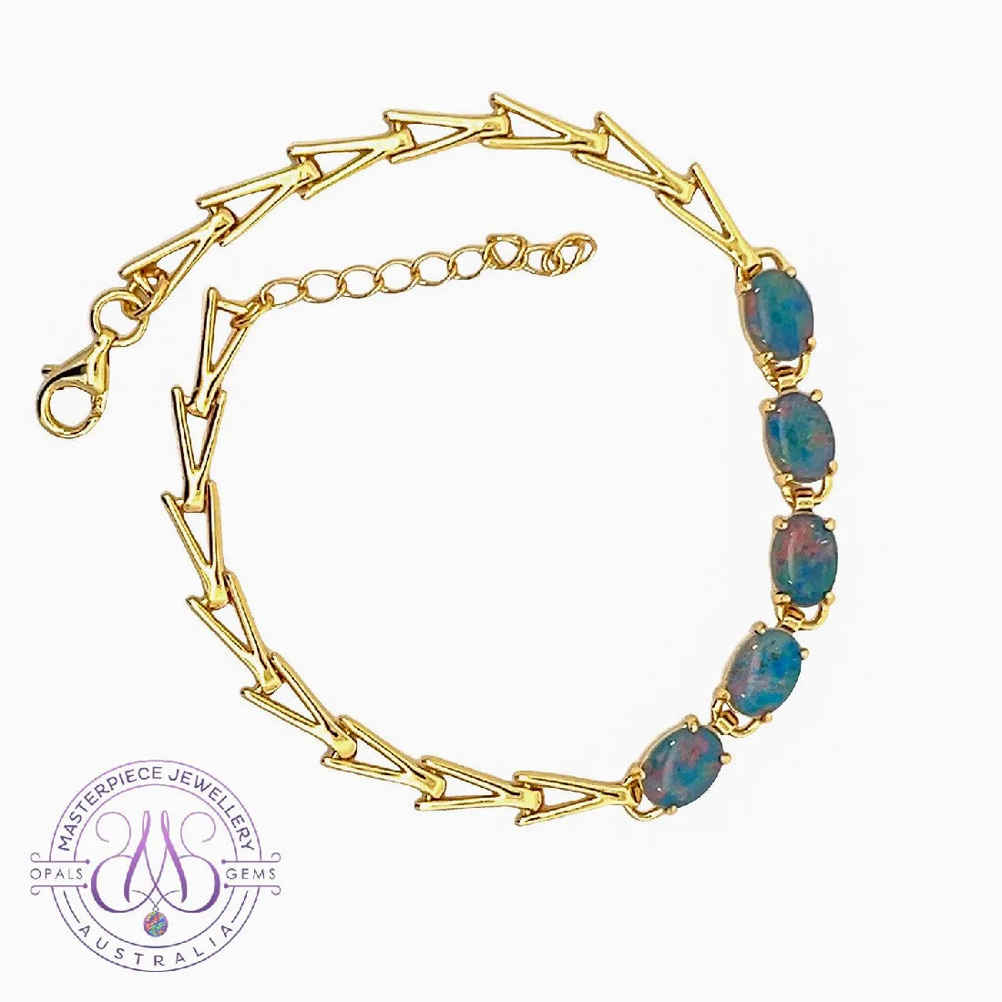 Gold Plated Sterling Silver Opal triplet 7x5mm triangular link shape bracelet