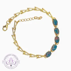 Gold Plated Sterling Silver Opal triplet 7x5mm triangular link shape bracelet