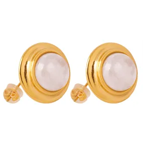 Golden Stone-Inlaid Titanium Steel Earrings by Planderful - Everyday Genie Collection