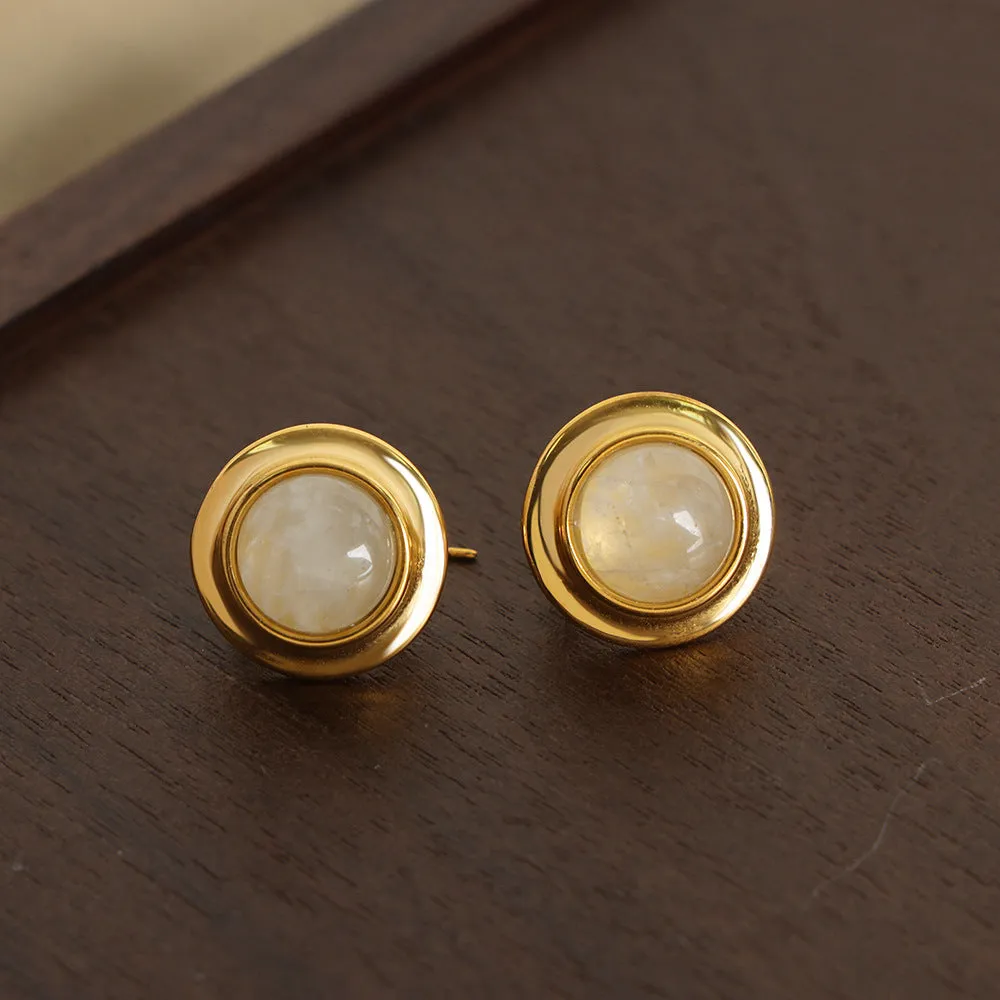 Golden Stone-Inlaid Titanium Steel Earrings by Planderful - Everyday Genie Collection