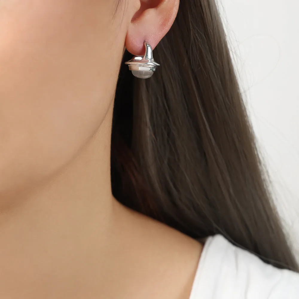 Golden Stone-Inlaid Titanium Steel Earrings by Planderful - Everyday Genie Collection