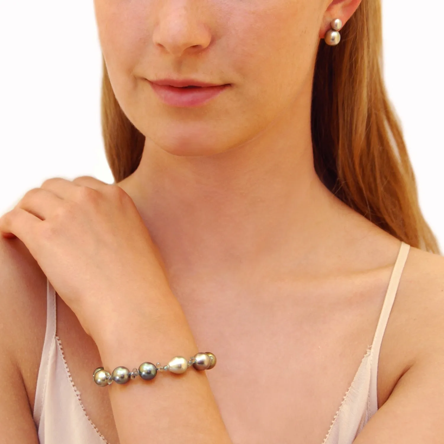 Grey Tahitian Pearl Double Drop Earrings