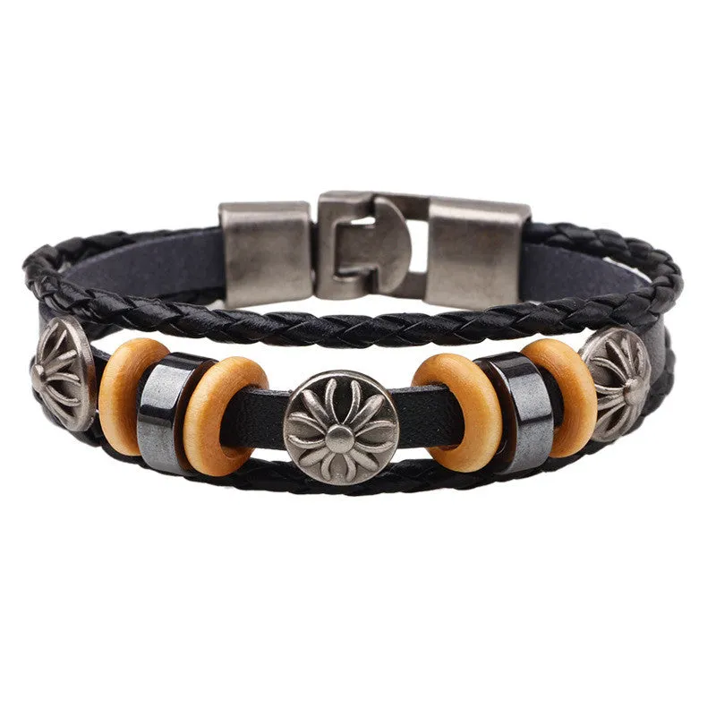 Hand Made Multilayer Braided Bracelets Men Vintage Punk Genuine Leather bracelet &Bangle good gift Bijouterie Accessories