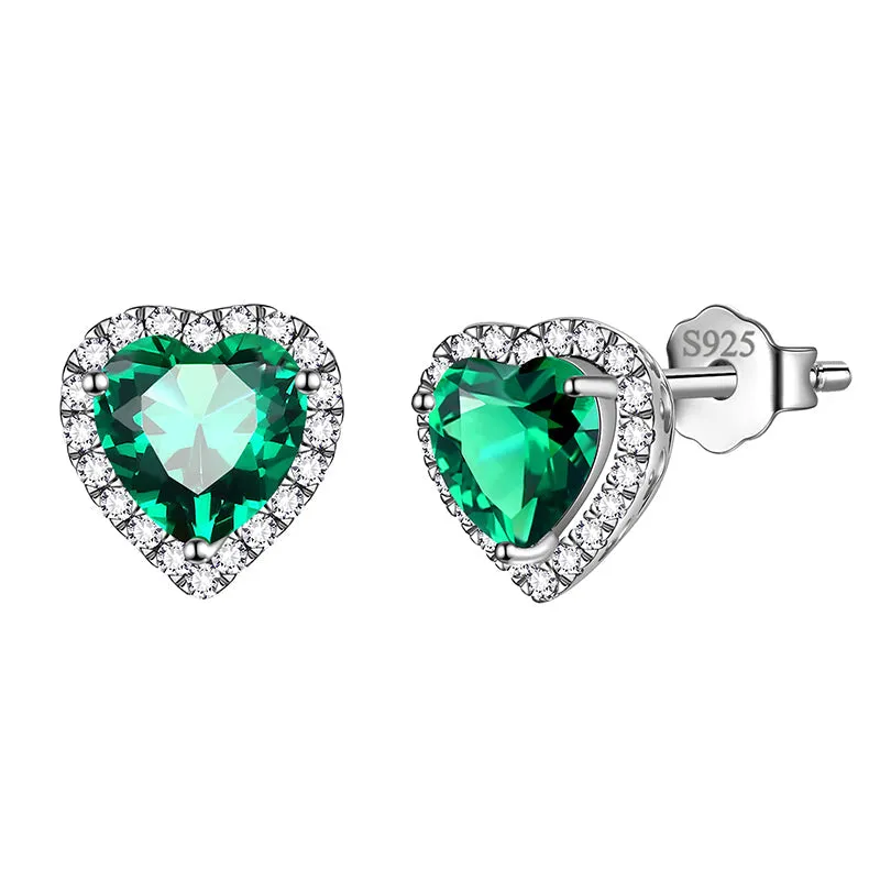 Heart Earrings Women Girls Crystal Birthstone Earrings Stud Jewelry Birthday Gifts Sterling Silver