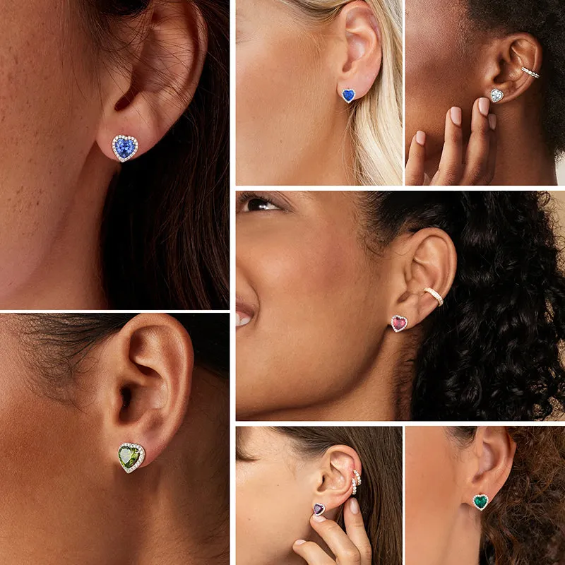 Heart Earrings Women Girls Crystal Birthstone Earrings Stud Jewelry Birthday Gifts Sterling Silver