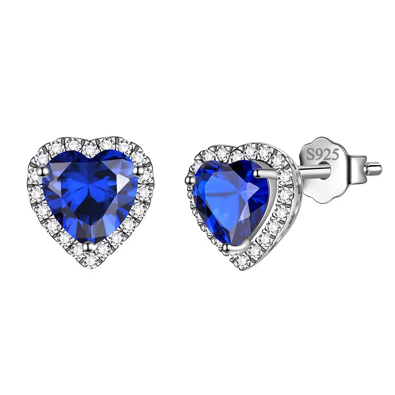 Heart Earrings Women Girls Crystal Birthstone Earrings Stud Jewelry Birthday Gifts Sterling Silver